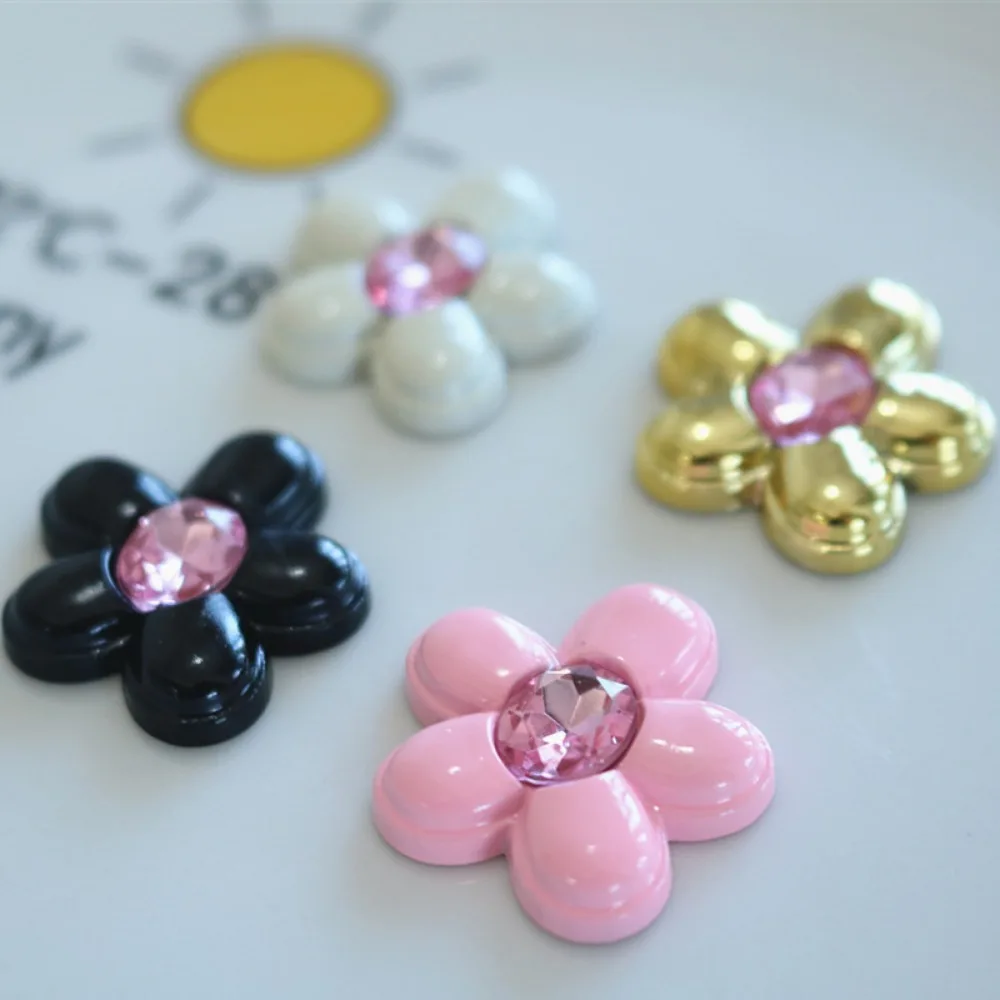 10pcs Cute Cartoon Kawaii gold black pink white flower Series Flat Back Resin DIY Scrapbooking Cabochons Decoration Accessories