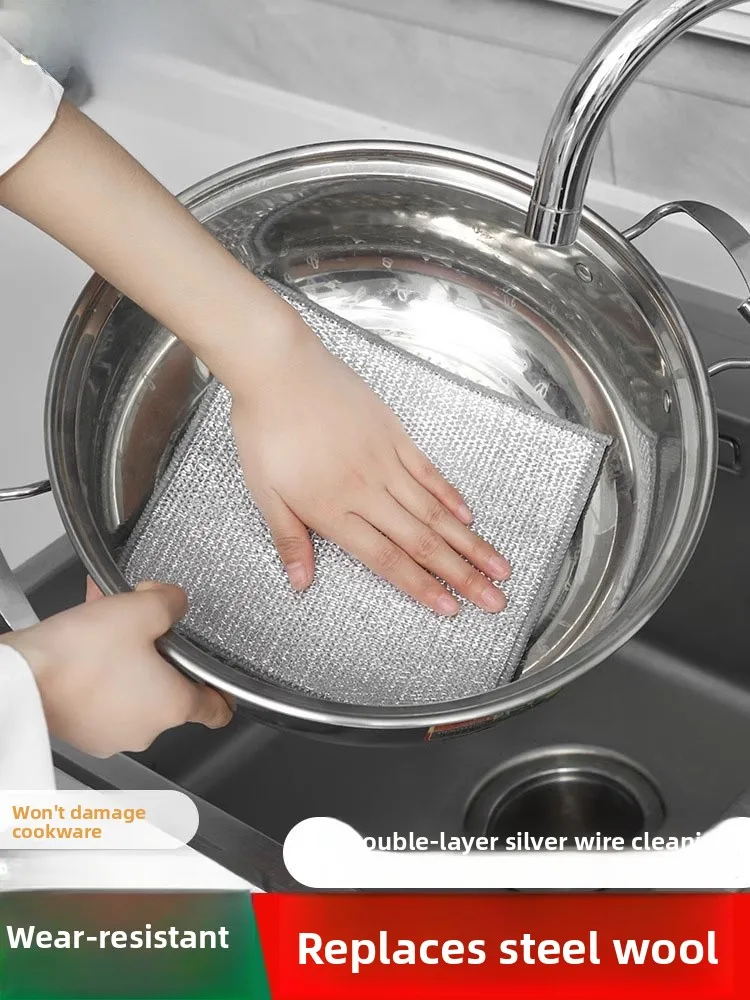 

Thiened Metal Wire Scrubber Cloth Kitchen Cleaning Special Use Diwaing Cloth Non-Sti Oil Bru Pot Cleaning Towel