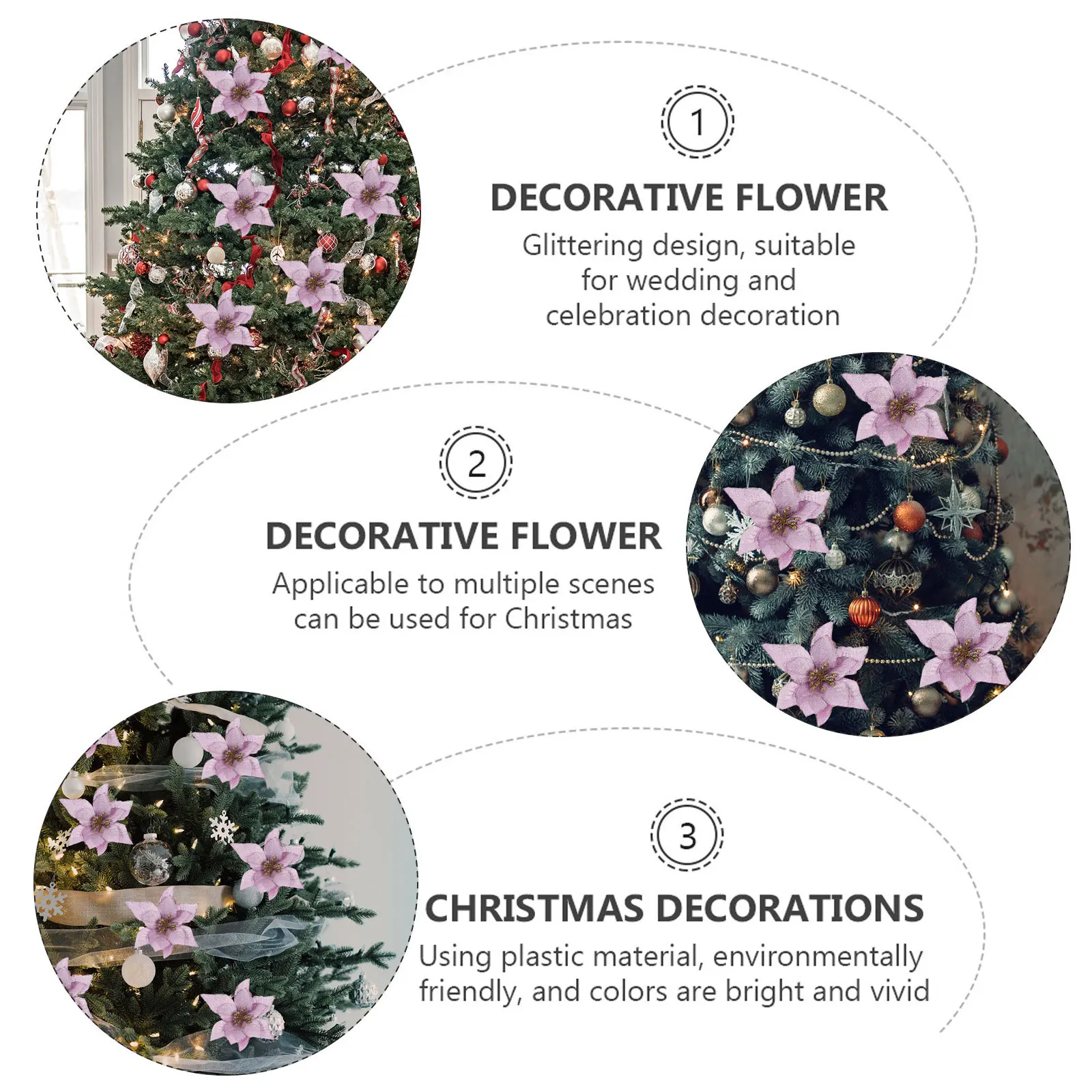 

6pcs Christmas Flowers Artificial Decorative Flower For Wedding Holiday Photography Simulated Xmas Tree Accents Festive Fake