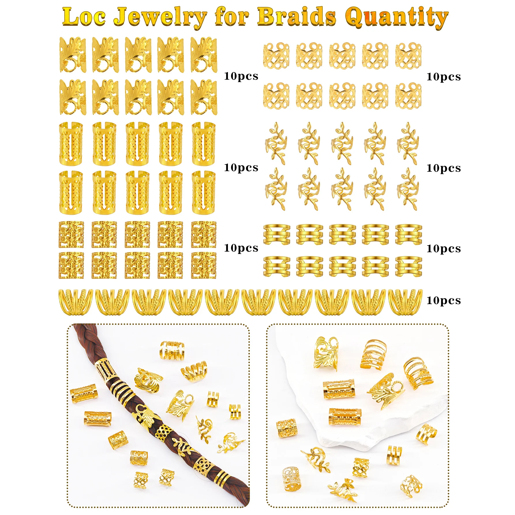70PCS Vintage Boho Style Alloy Hair Rings for Women and Girls, Elegant Solid Color Hair Jewelry for Braids and DIY Hair Design