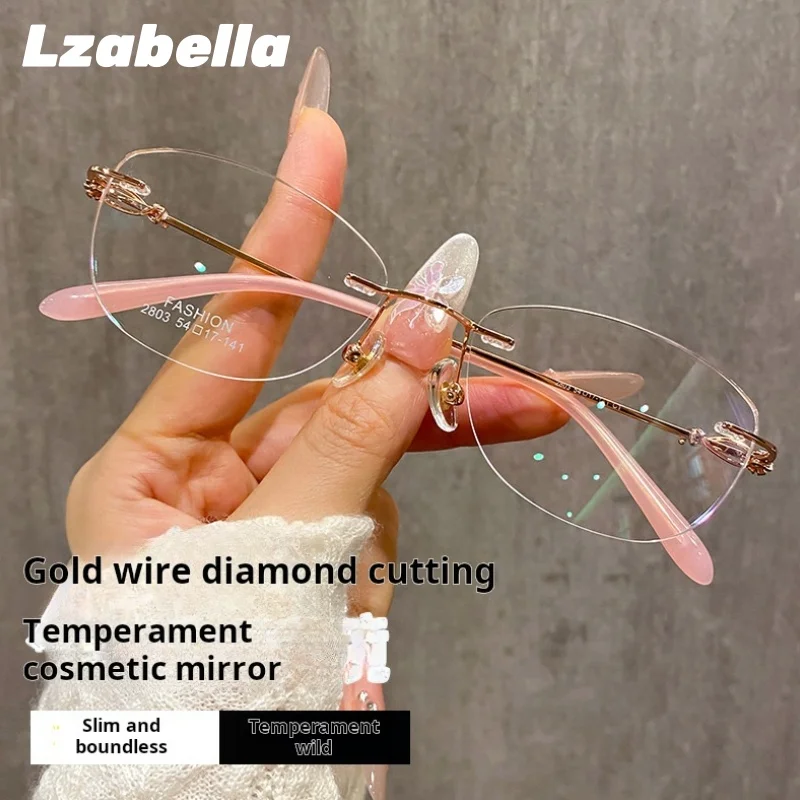

Lzabella Fashion Alloy Rimless Eyeglasses Frames Women Cat Eye Small Size Optical Ultralight Trendy Prescription Glasses 2803Q