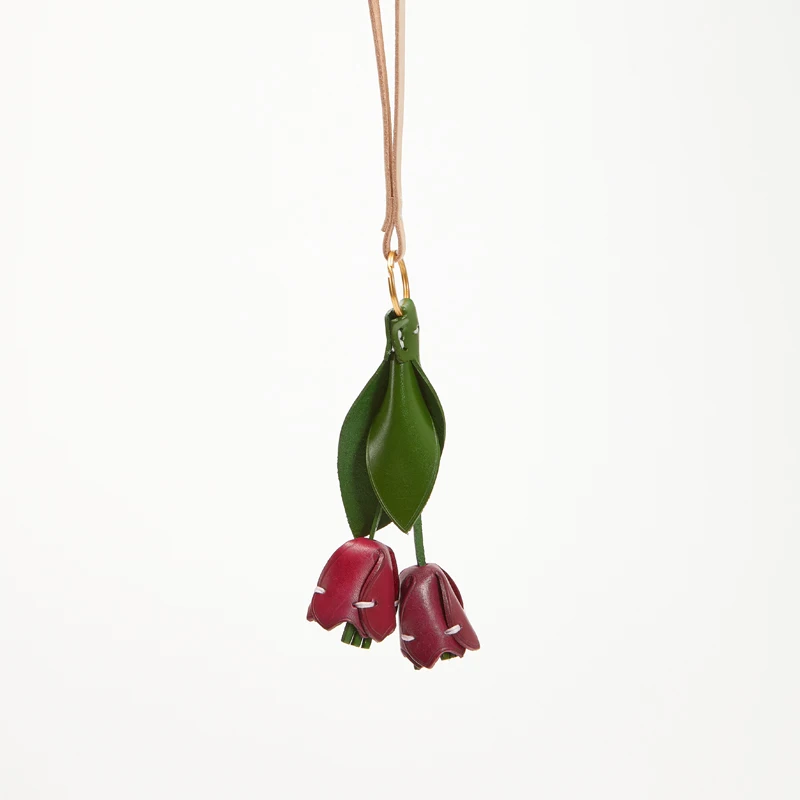 Cowhide tulip flower bag charm for women's bags leather exquisite high quality keychain decoration luxury bag accessories