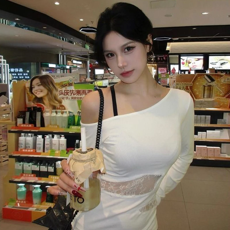 

Горячая девушка тонкая ретро сексуальная кружевная полая футболка с длинным рукавом топы для женщин