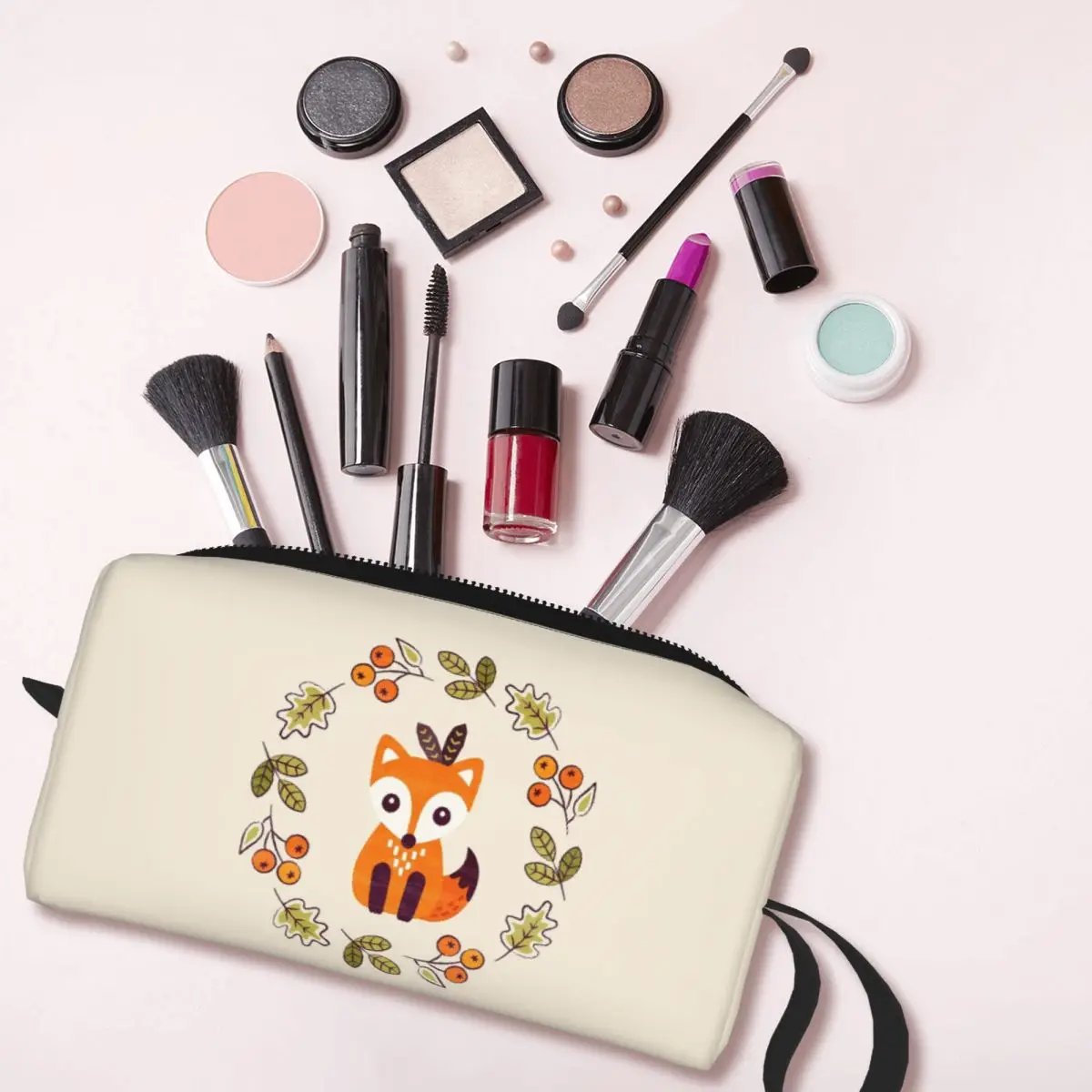 Little Fox With Autumn Berries Makeup Bag Cosmetic Organizer Toiletry Cosmetic Bag for Women Beauty Travel Pencil Case
