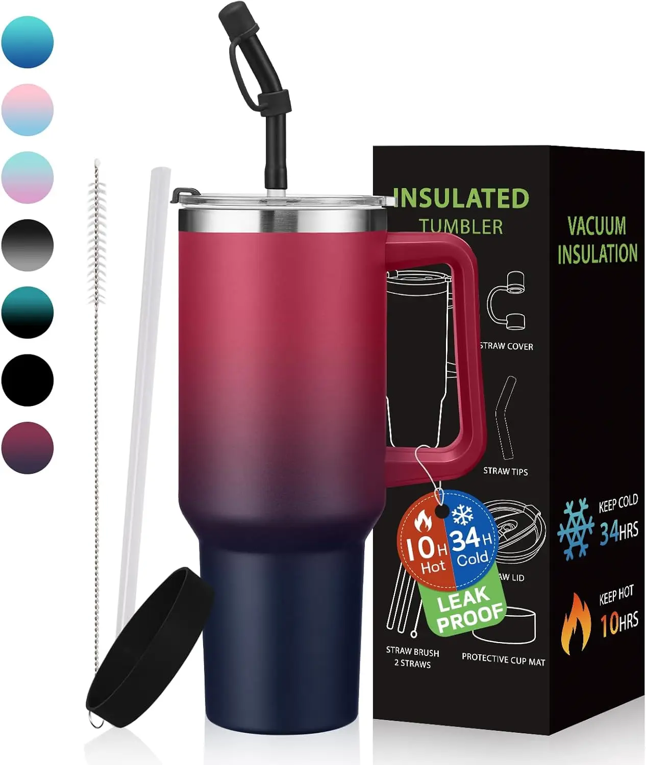 

40 oz Insulated Tumbler with Lid and Straw, Leakproof Stainless Steel Travel Mug, Keeps Cold 34H & Hot 10H, Cup Holder Friendly, Gift for Men Women