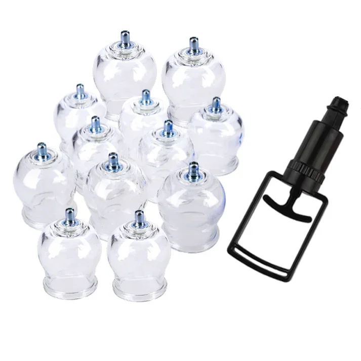 

New Type Fire-free GLASS CUPPING hijama with pump Glass Cupping Set 12 cups cupping therapy