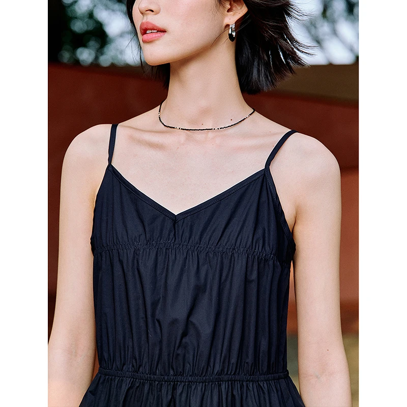 Inman 2025 ฤดูร้อนใหม่ผู้หญิงElegant Vคอผ้าฝ้ายCamiชุด-รีสอร์ทสไตล์เอวกําหนดA-Line Maxi Dress