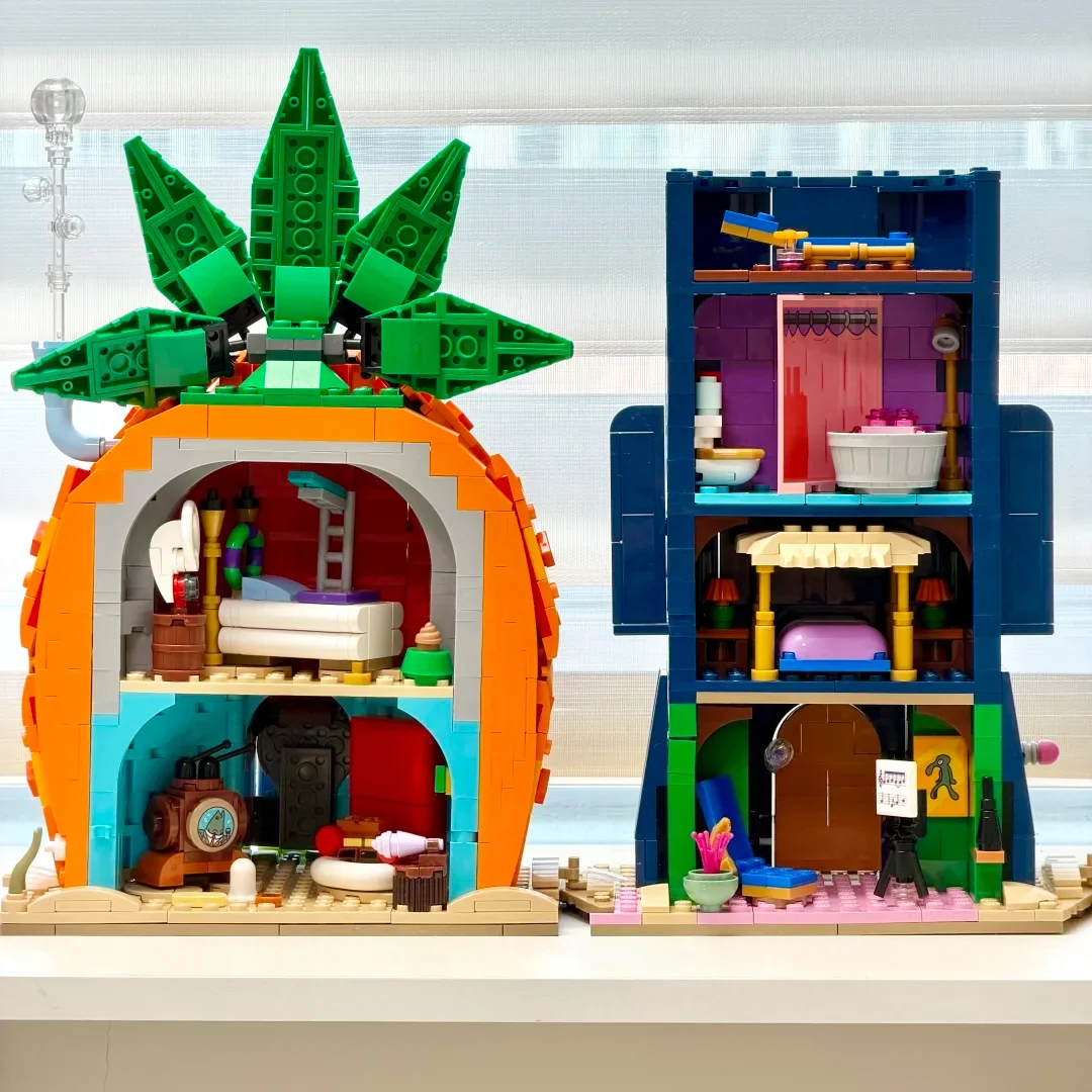 New 1794pcs Underwater Town Scene Pineapple Stone House Blue Multilayer Apartment House Building Blocks Model Toy Birthday Gifts