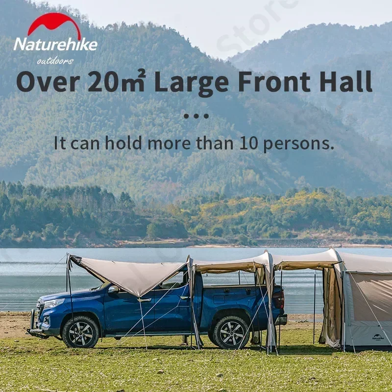 Naturehike Extended Tunnel Tent 4 Season Loop Tent for Car 4-6 Person Family Outdoor Camping Trip 20㎡ Lobby With Screen 150D