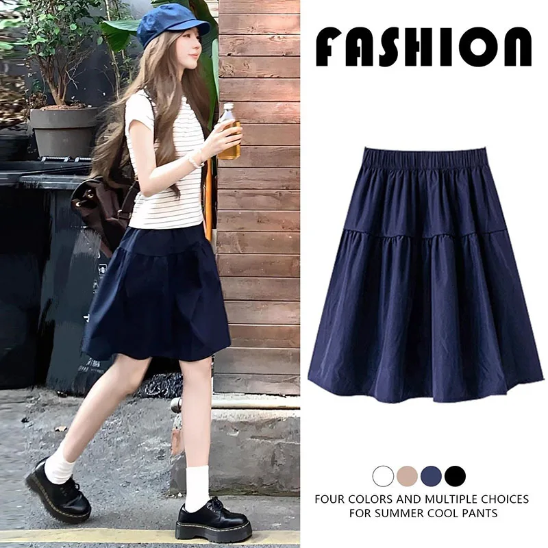 Korean Preppy Style Summer Women's Skirts  White High Waist A-line Long Skirts for Women Clothing Female Cargo Skirts Streetwear