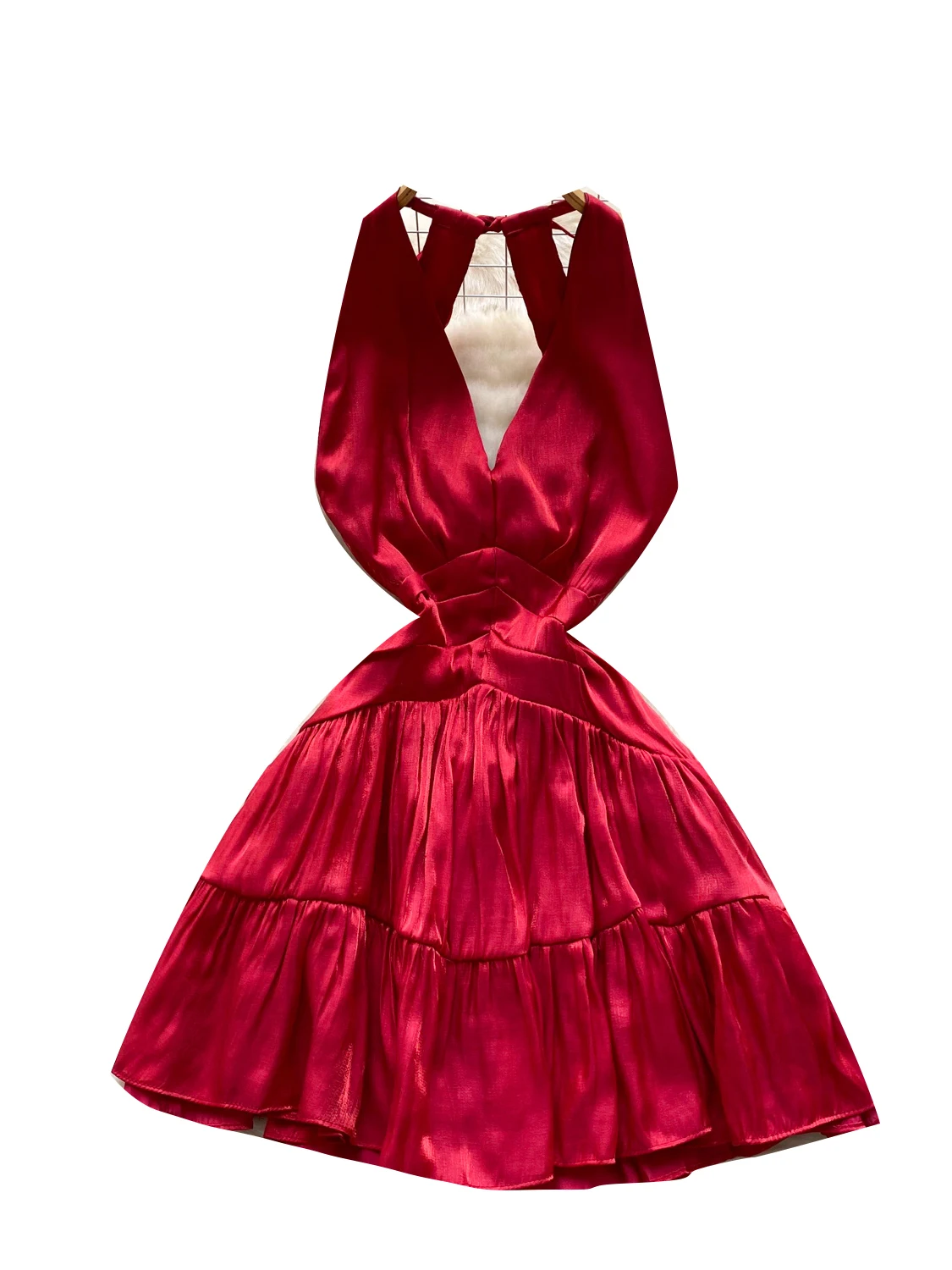 Ele V-Ne Strapl Satin ort Dr Women Summer Slimming Bal Ne Hanging Dr Korean Sle High Waist A-Line S...