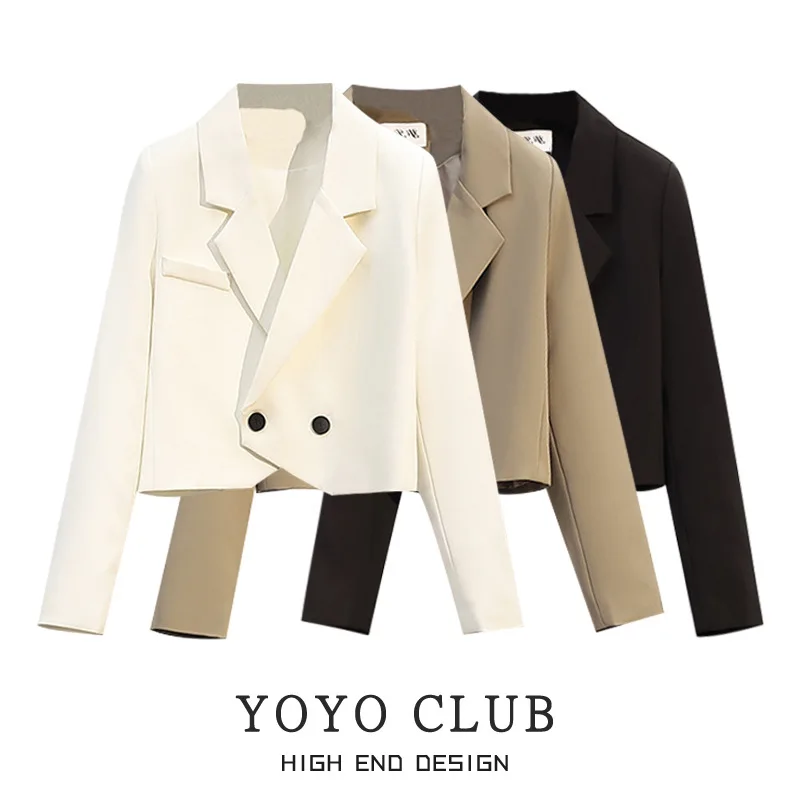 Fashionable Short Suit Jacket Women's Premium Korean Style plus Size Polyester Fabric Folded Hemline Spring Autumn Wear