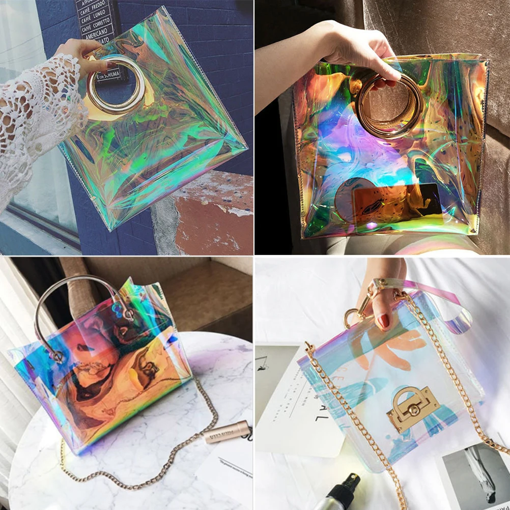 

4 Sheets Transparent Glitter PVC Fabric A4 Size DIY Projects Rainbow Film Prism Window Cover Furniture Handmade Crafts