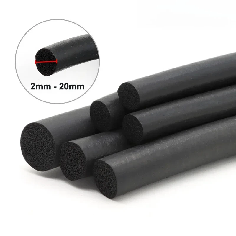 1-10M EPDM Sealing Strip Black Round Rubber Foam Sponge Sealing Strip Cabinet Door Seal THK 2/3/4/5/6/7/8/9/10/12/14/16/18/20mm