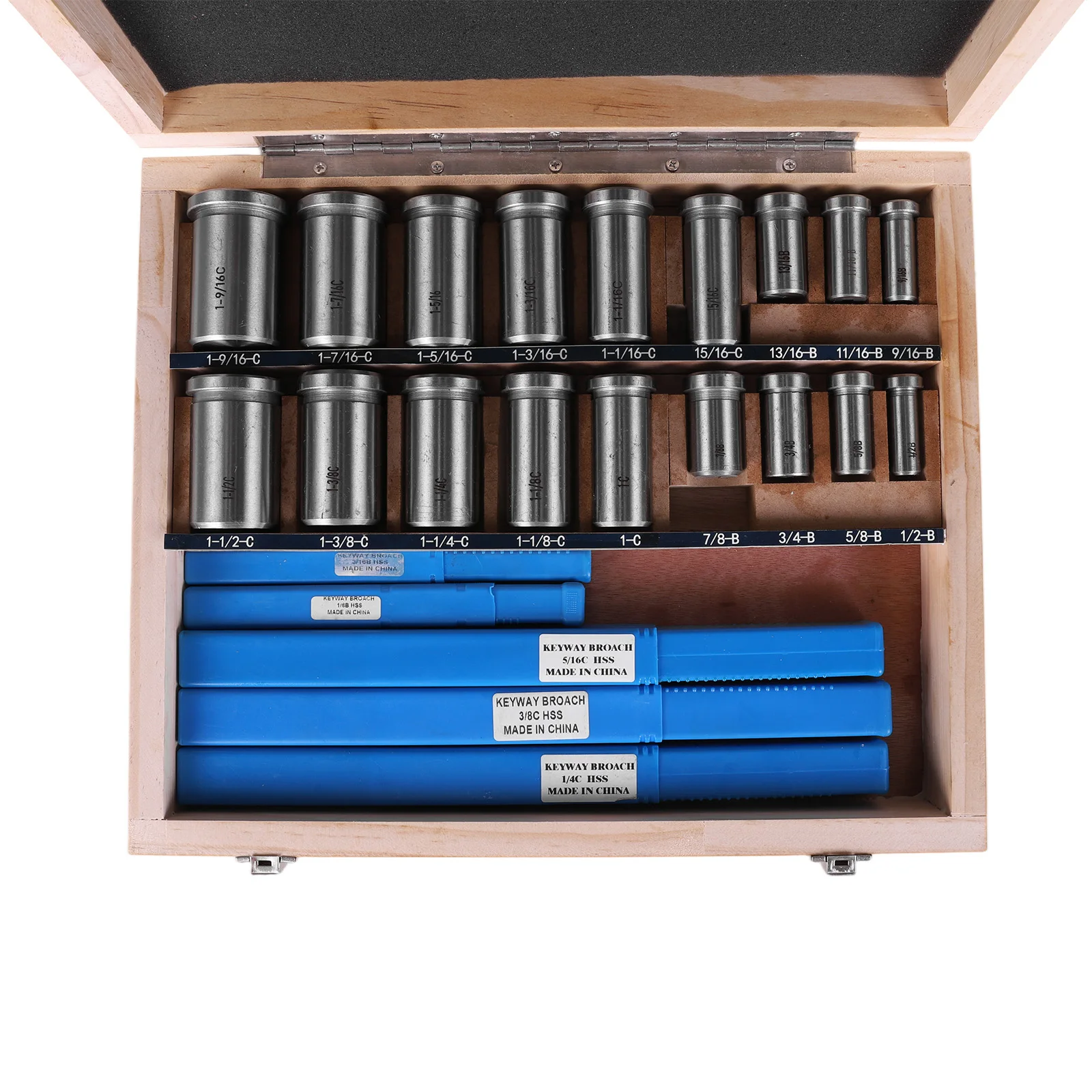 

Keyway Broach Kit Collared Bushing Shim Sets with 5 Broaches 18 Bushings and 7 Shims 30pcs for Metalworking and Manufacturing