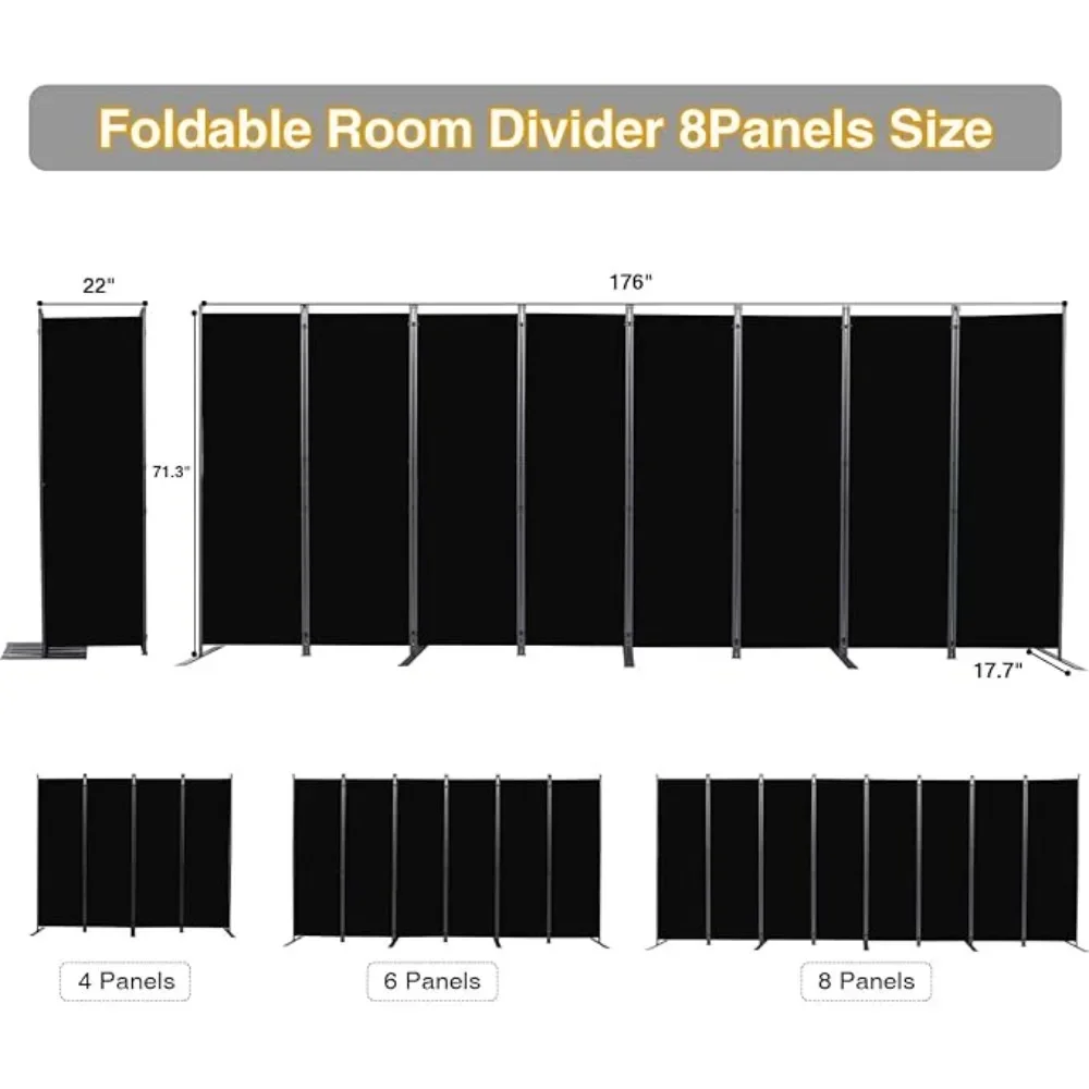 Room Dividers, 8 Pieces with Wider Support Legs, 6-foot Movable Room Dividers,176