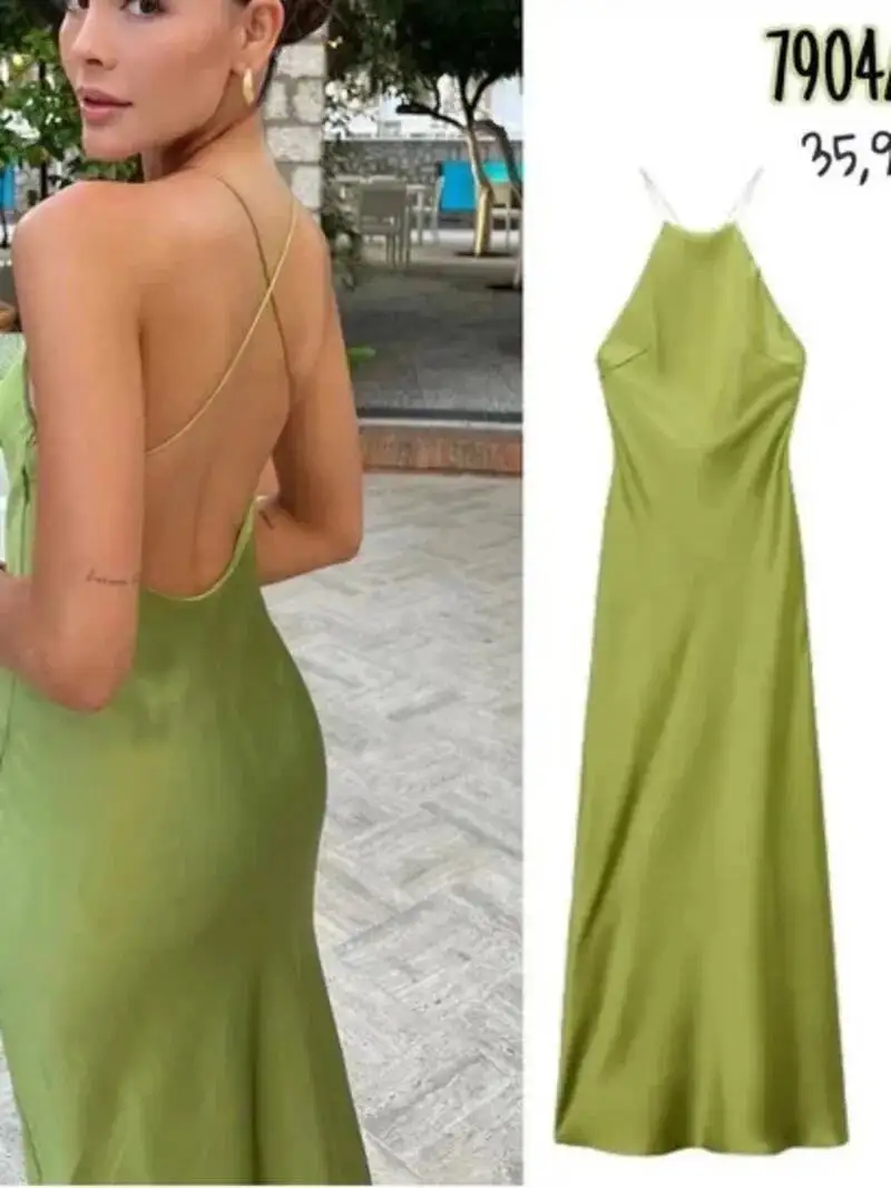 فستان نسائي صيفي جديد لعام 2025 فستان بدون أكمام من الساتان والحرير 9588 على الطراز الغربي فساتين نسائية ضيقة على الموضة OB8N #4