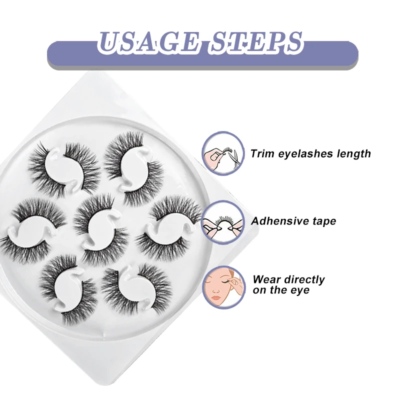 DEVOSERVICE 7 Pairs Natural Long Fluffy Lashes A Curl False Eyelashes Dramatic Cosplay Faux Mink Fake Lashes Makeup Wholesale