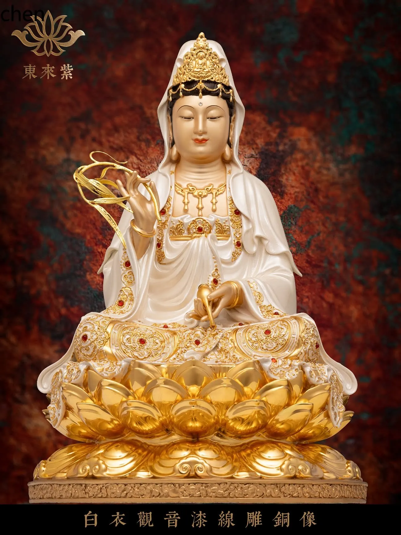 Cz1 guanyin buddha statue for home use - pure copper statue of the three saints of donglai zisaha from putuo mountain, nanhai