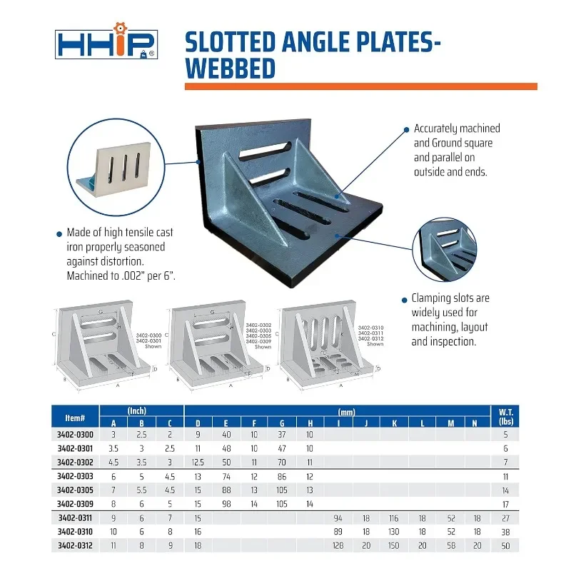 3402-0302 4-1/2" x 3-1/2" x 3" Slotted Angle Plate, Webbed