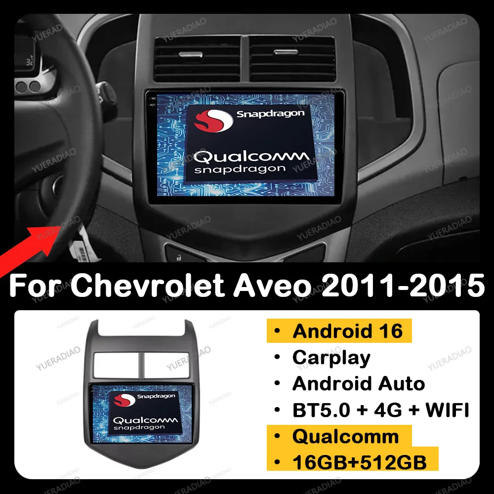 Radio para Auto Android 16 para Chevrolet Aveo 2 Sonic T300 2011-2015, Reproductor Multimedia Estéreo, Reproductor de Video QLED, 4G LTE, 5G WIFI, Unidad Principal BT