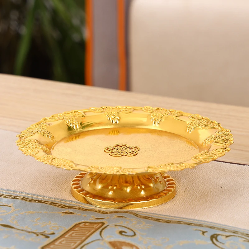 Luxury Gold Tray Metal Fruit Candy Snacks Plate Nut Bowl Trinket Dish Wedding Birthday Party Cake Dessert Tray Centerpiece Decor