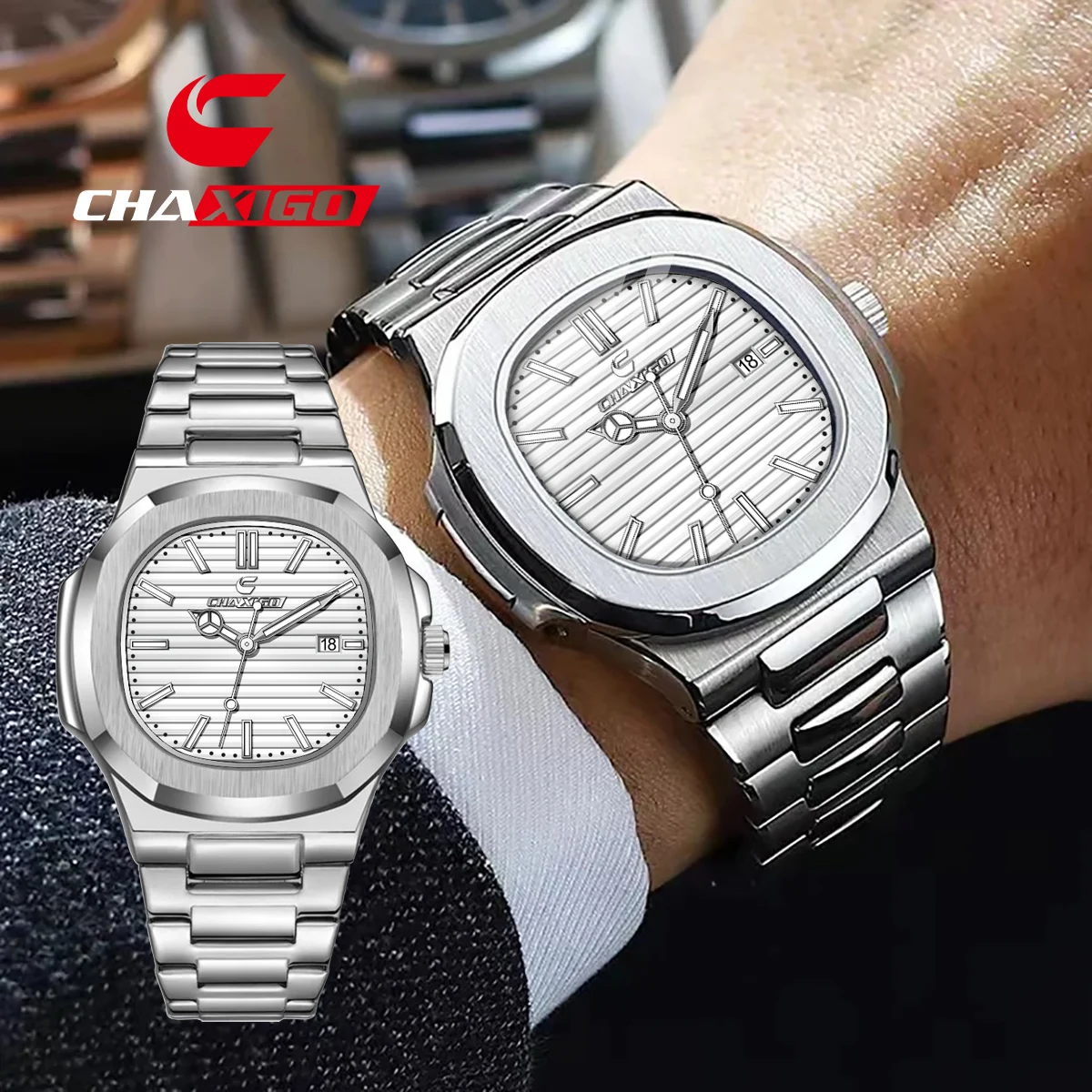 

CHAXIGO Men's Luxury Stainless Steel Watch with 30m Water Resistance, Luminous Dial, Alloy Case, Office and Sports Watch