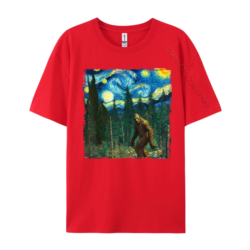 Bigfoot Starry Night Van Gogh Sasquatch Art Funny Rife Men Men Tshirt Printed Tops Tees Print Tee Shirt Free Shipping