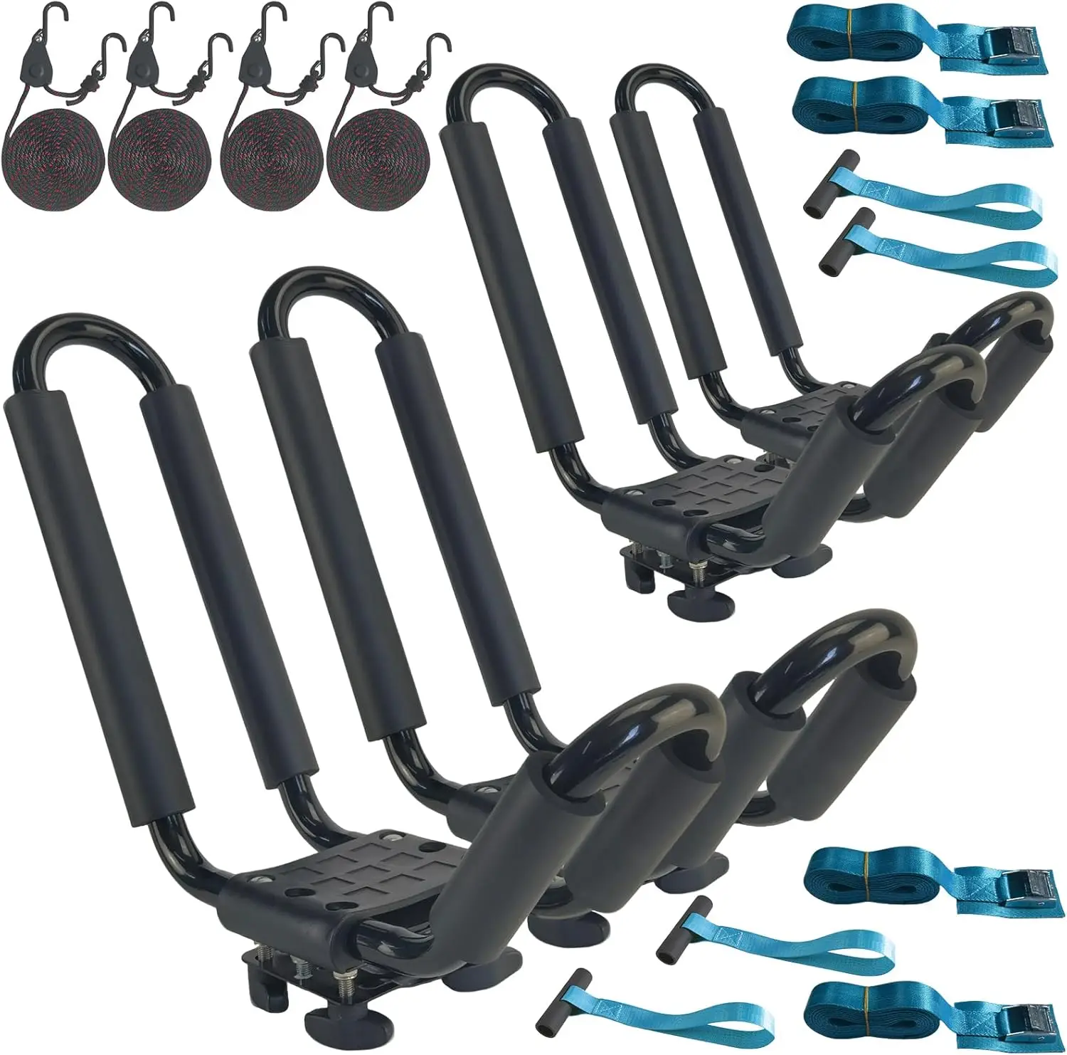 

2 Pairs Heavy Duty Kayak Rack with 4 Ratchet Ties for Car Roof Crossbar, Easy Carry for Kayak Canoe Boat Surf Ski