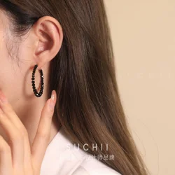 Accessories for Women Black Stone C-ring Earrings for Women Cool Zircon Earring Valentine's Day Gifts Wedding Aesthetic Jewelry