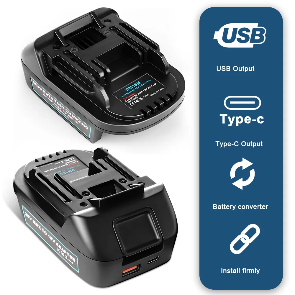 Battery Adapter for DEWALT or Milwaukee conversion to Makita Batteries MAKITA Power Tool Accessories Replaces Bl1850 with USB