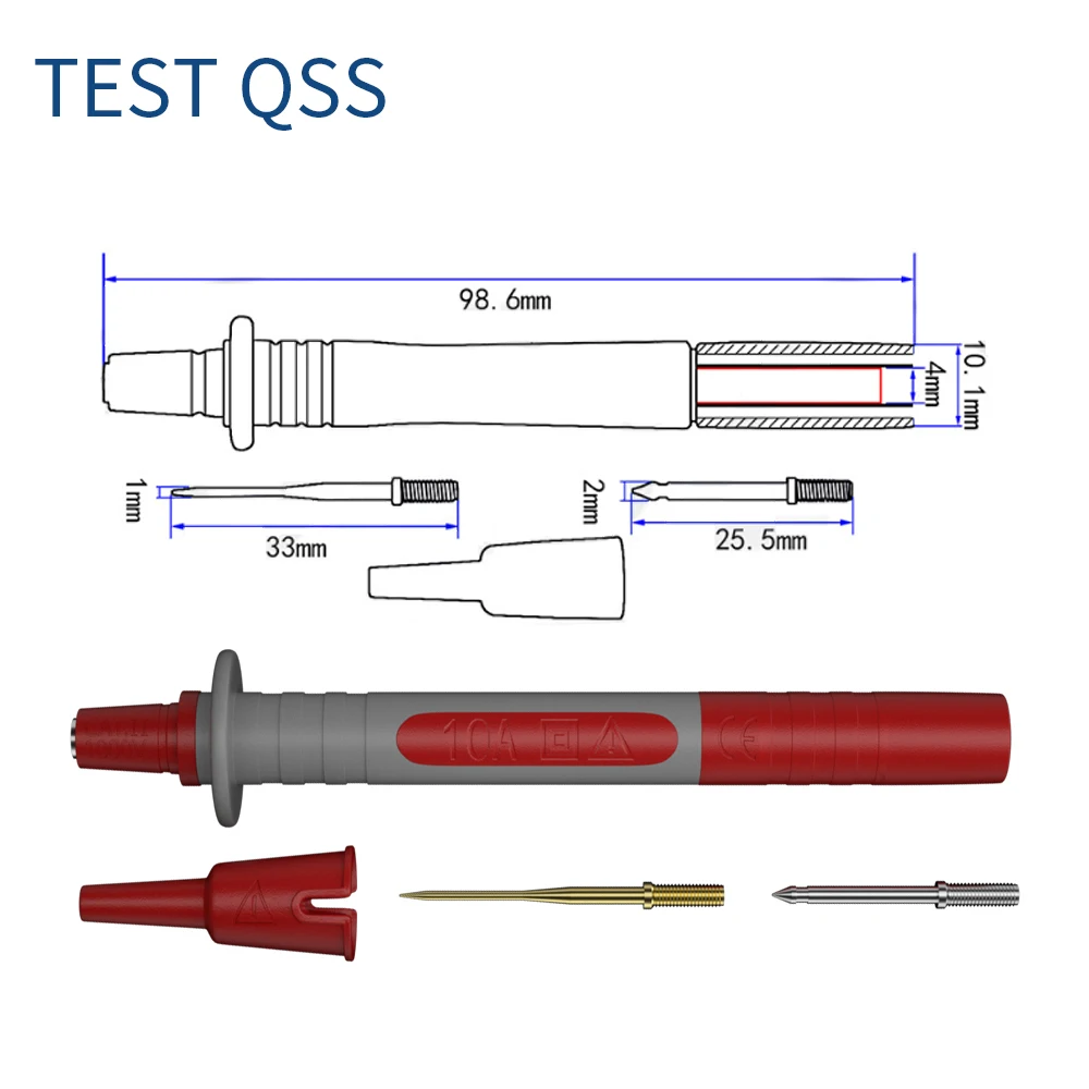 QSS 2PCS Multimeter Test Probe Pen with Replaceable Gold-plated Sharp 1MM Needles and Thick 2mm Needle Electrical Tools Q.30013A