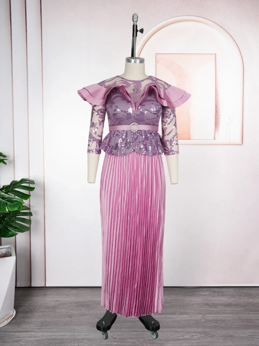 فساتين سهرة للحفلات الأفريقية مقاس كبير للنساء أنيقة أفريقية بأكمام طويلة ورقبة دائرية فستان طويل ماكسي ملابس فساتين عيد الميلاد #5