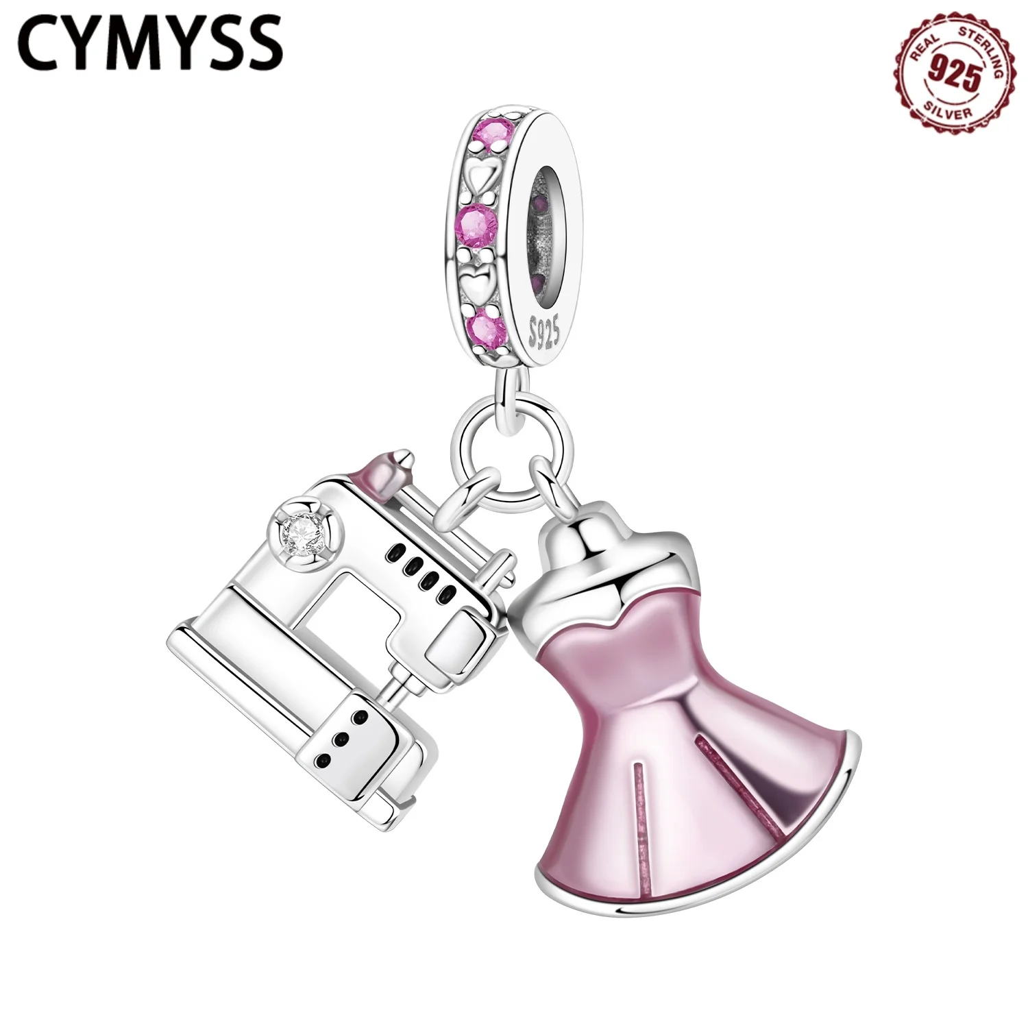

CYMYSS 925 Sterling Silver Sewing Machine Zircon Pendant Fine Birthday Party Jewelry Gift Pink Pendant for Women