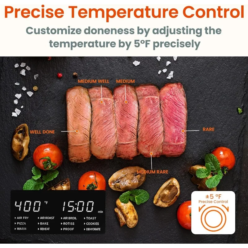 Toaster Oven Air Fryer Combo, 12-in-1 Air Fryer Oven with Rotisserie, 6 Slice Toast 12' Pizza, Double Layer