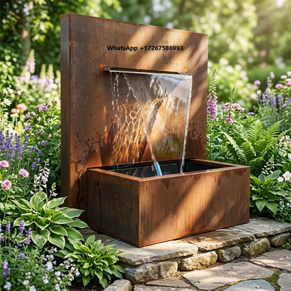 Waterfall Fountain Lights Corten Steel Fire Resistant Durable Eco-Friendly Water Resistant Outdoor Use Customizable Shapes