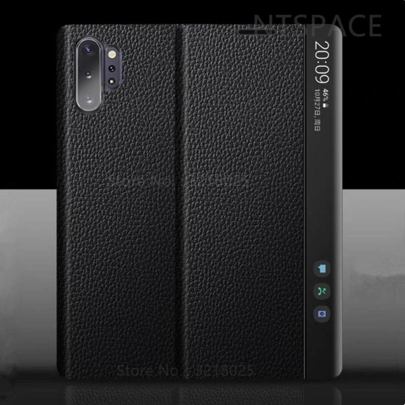 Luxury Lychee Texture Leather Cases For Samsung Galaxy Note 10 Plus Note10+ Free-flip Answer Calls Window View Smart Flip Cover