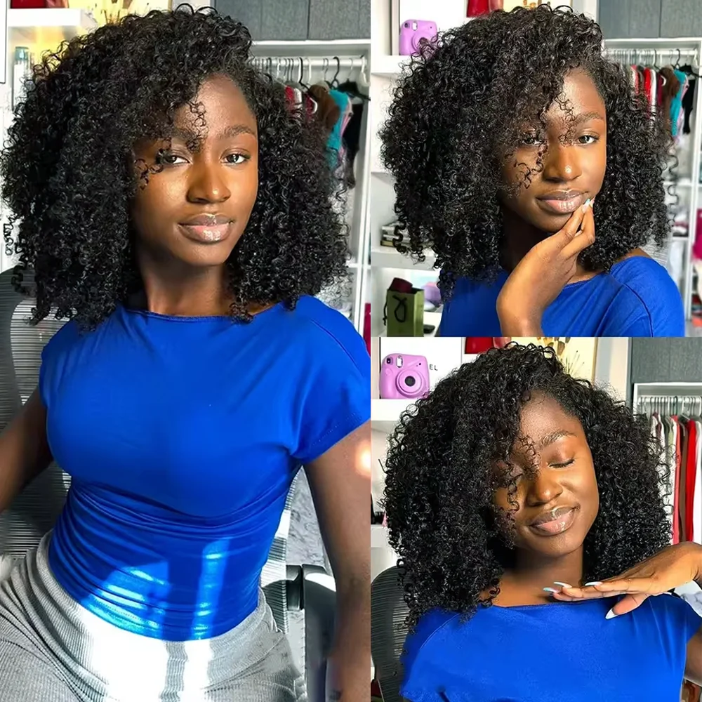Kinky Curly Half Wig Human Hair Wigs for Women 200% Density Half Wig 16-32 Inches 3 In 1 Half Wig With Drawstring Seamless Machine