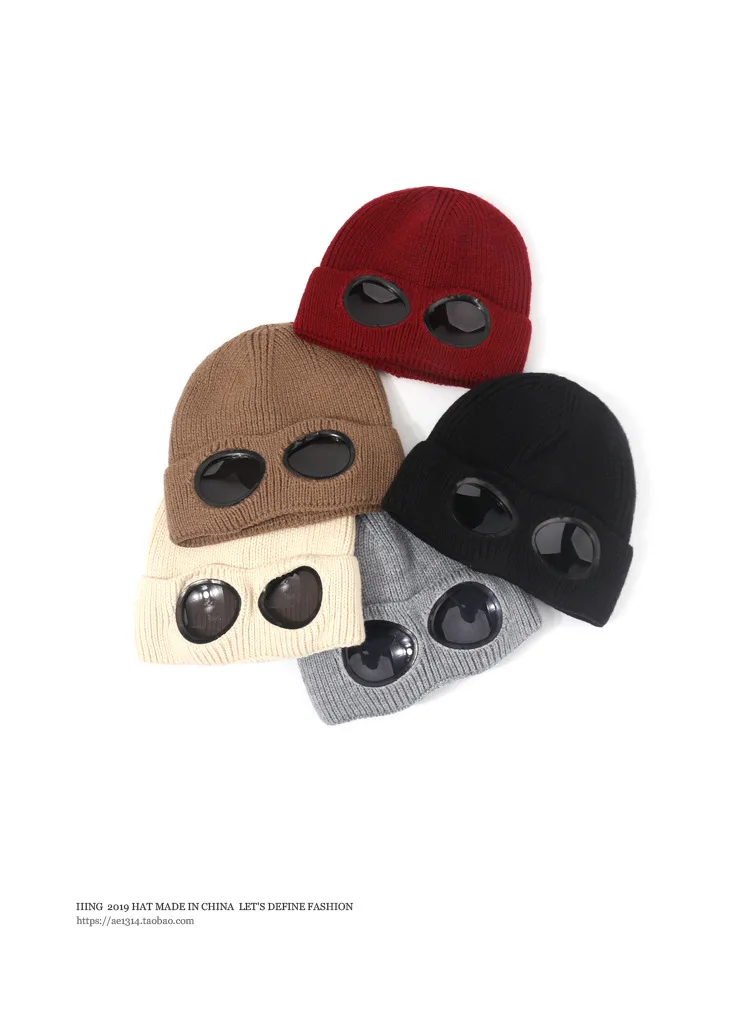 Panama Caps Strickmütze aus Wolle für Herren und Damen, Studenten-Kältemütze, Pilotenbrille, Plüschmütze, modische Outdoor-Wärmemütze H148 – Detail 2
