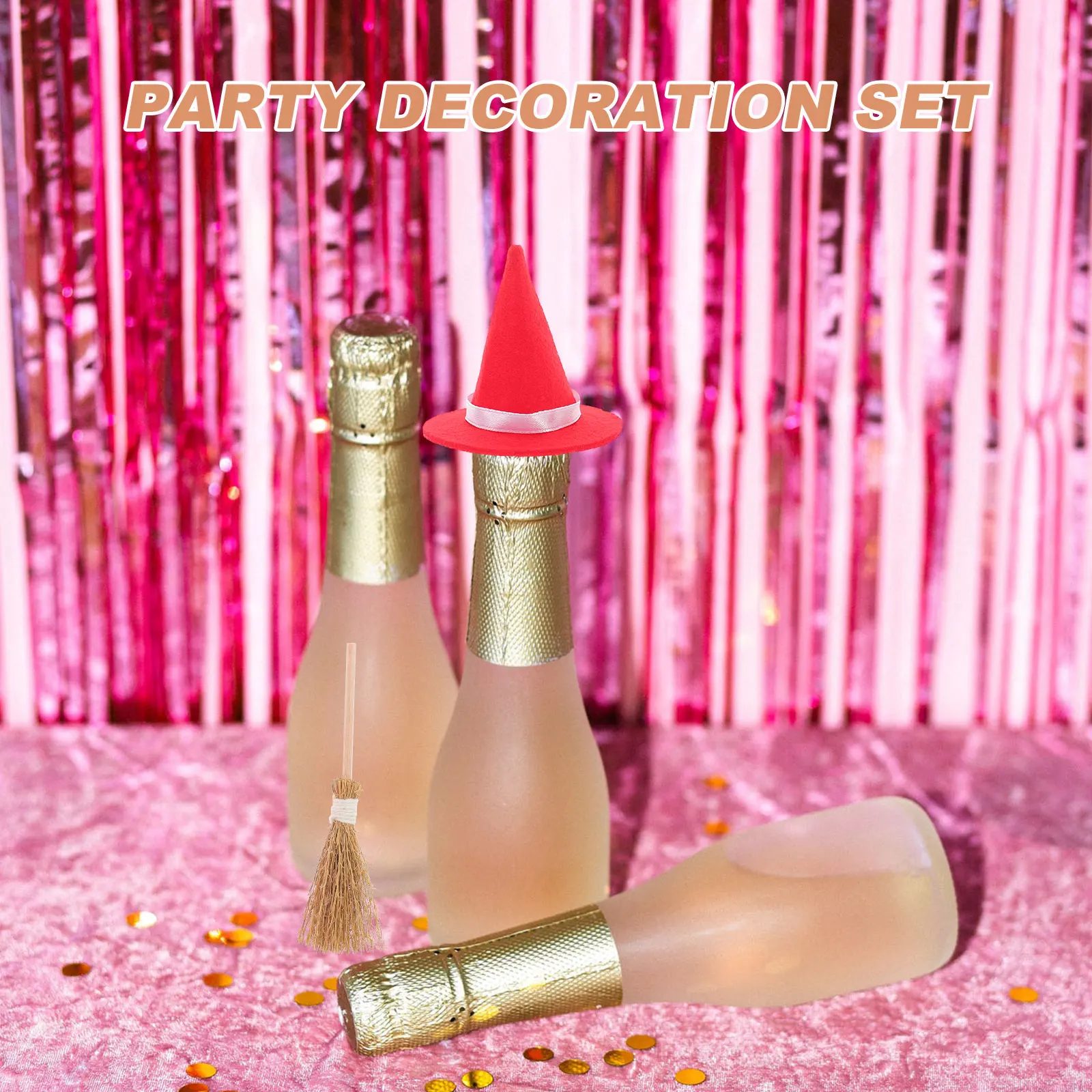 

3 set Hat Broom Set Halloween Felt Wood Craft DIY Props Small Holiday Accessories Witch Decor