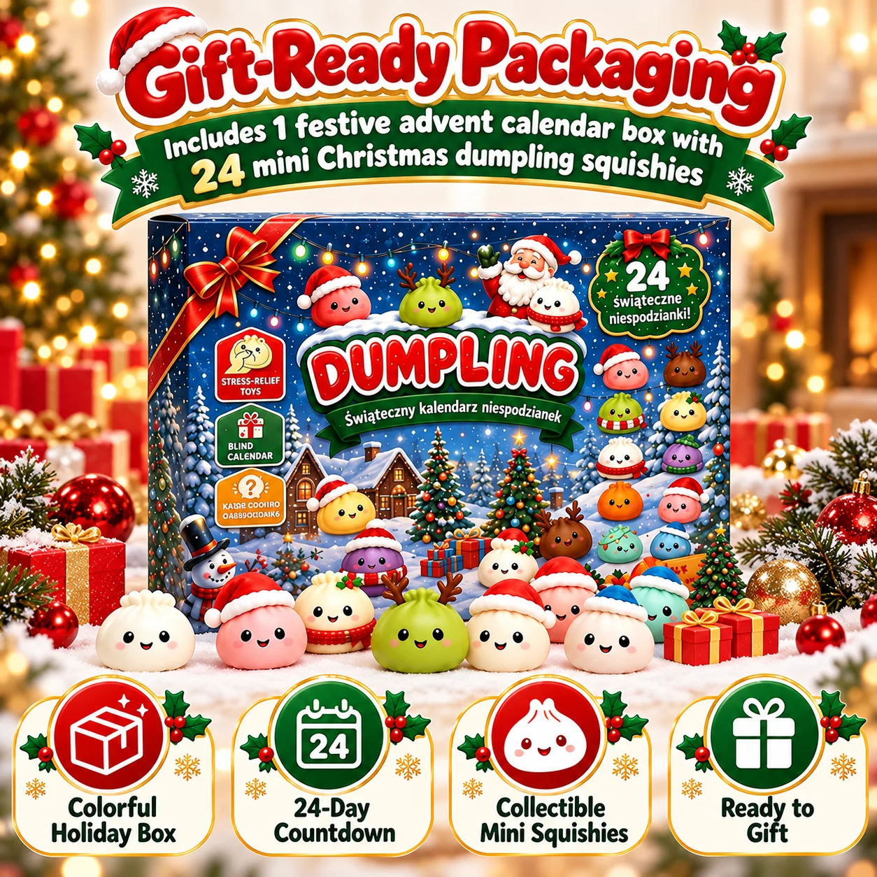 2026 Christmas Squishy Advent Calendar 24 Day Countdown 24 Mini Squishies Mystery Box Sensory Fidget Surprise Holiday Gift