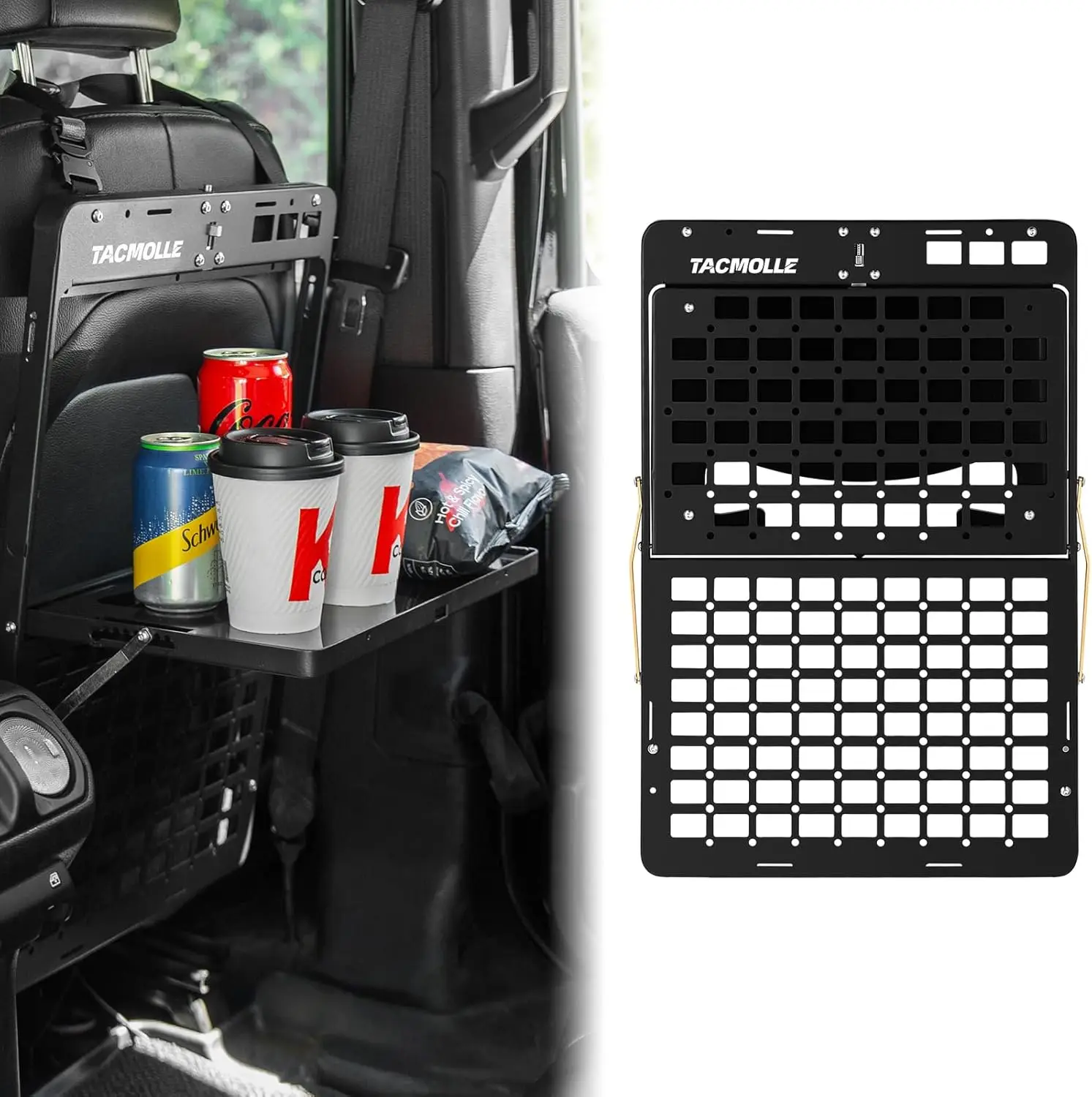 

Tacmolle Seat Back Organizer Tactical Storage MOLLE Panel with Foldable Tray for Universal Model