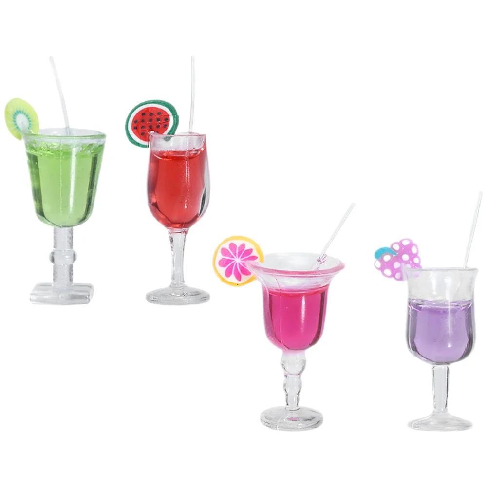 

4 Pcs Toy Toys Dollhouse Cocktail Fake Prop Ornaments Beer Mug Micro-landscape Decoration Miniature Juice Cup