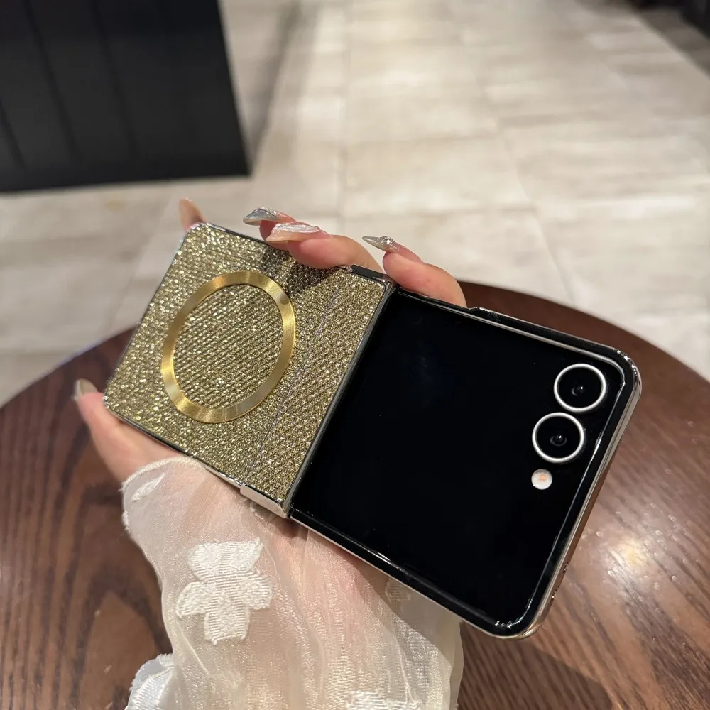 Luxury PC Electroplating Bling Magnetic Phone Case for Samsung Galaxy Z Flip 8 7 6 5 4 3 Good Texture Shockproof Slim Fit Cover