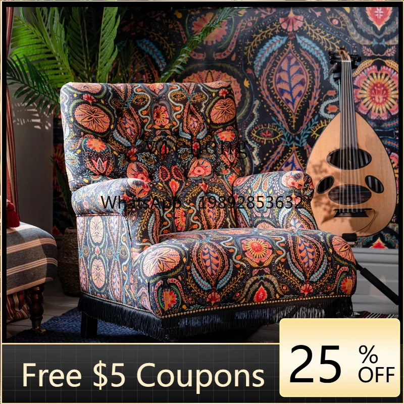 

AB Vintage Tassel Sofa Single Chair High Back Fabric French Style Living Room Small Apartment