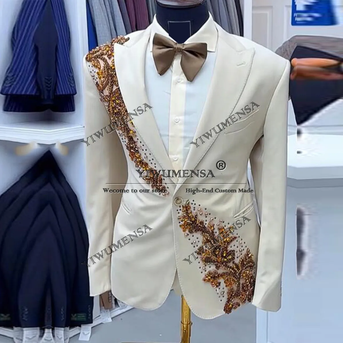 

Metallic Jewelry Ornament Suits Men For Wedding Single Breasted Prom Blazers Customized 2 Pieces Man Banquet Groom Tuxedos 2025