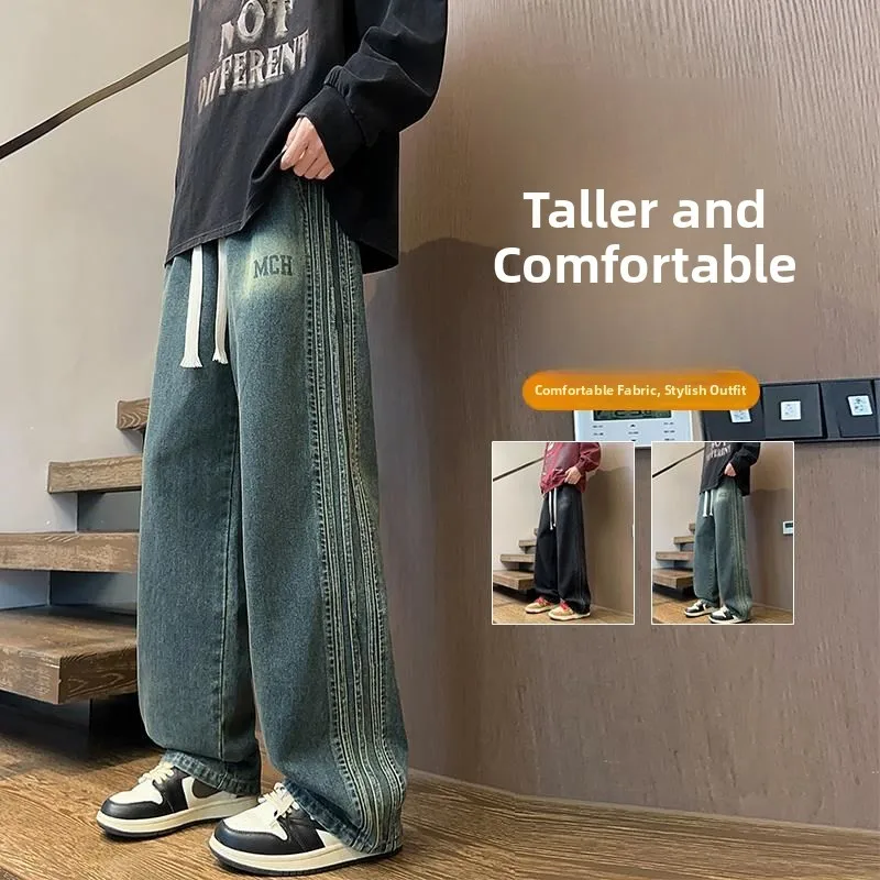 

Весенне-осенние мужские джинсы прямого кроя, повседневные длинные брюки, модные джинсовые брюки прямого кроя для подростков и школьников