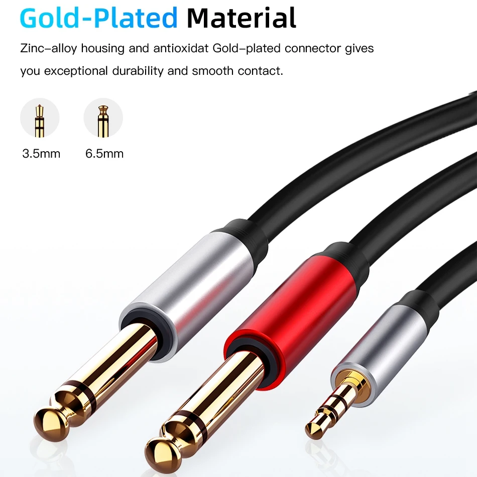 3.5mm to Dual 6.5mm Adapter Jack Audio Cable 3.5 to 6.5 AUX Cord 3.5 Jack Splitter for Guitar Mixer Amplifier Bass