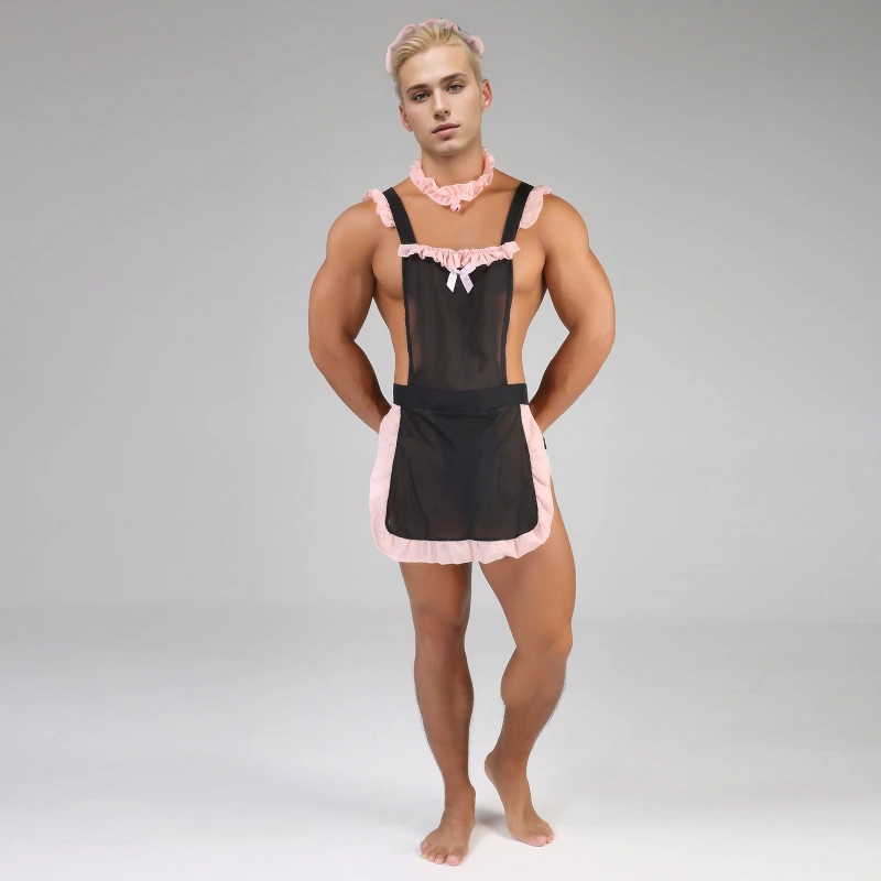 

Мужская милая униформа служанки, комплект, эротическое нижнее белье для косплея, сексуальный фартук с открытой спиной, костюм служанки, костюм официанта, эротическая ролевая игра, экзотическая