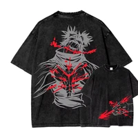 Camiseta de algodón viejo lavada de anime para hombres y mujeres estilo callejero Harajuku, ropa superior de verano para hombres, mangas cortas